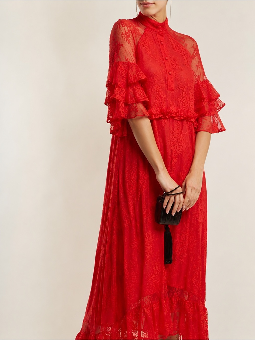 Pas Pour Toi by Dodo Bar Or Red Lace Ruffle Maxi Dress EU 44